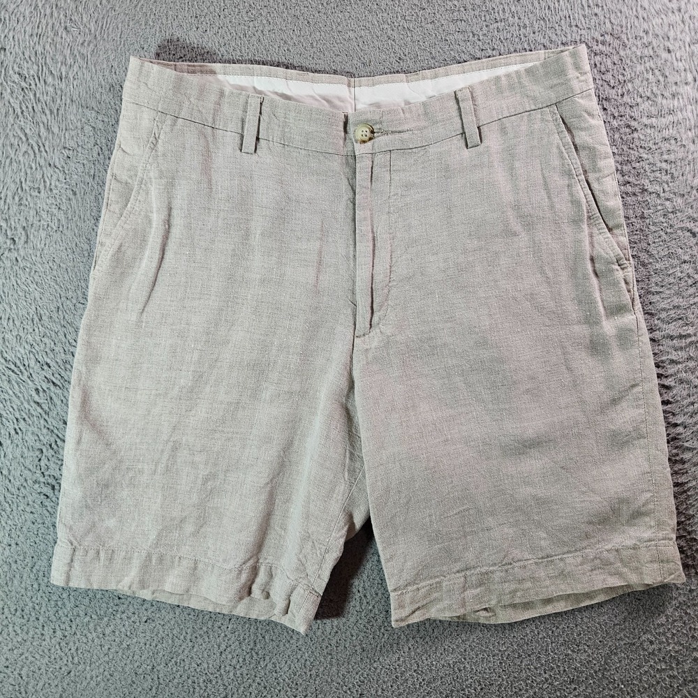 Berle Shorts‎ Men 33 R Flat Front Linen Beige White